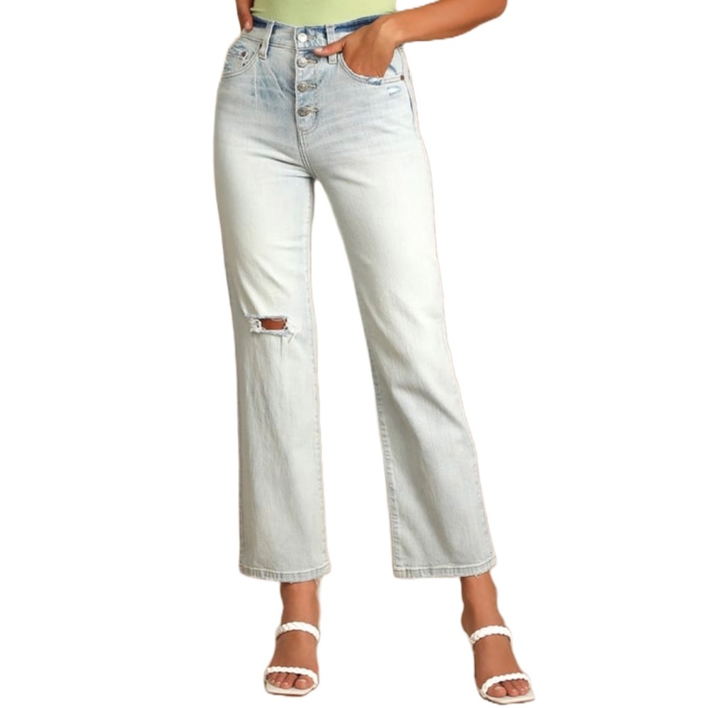 DAZE DENIM x LULU’s | Light Wash Distressed Denim High-Rise Wide-Leg Jea…